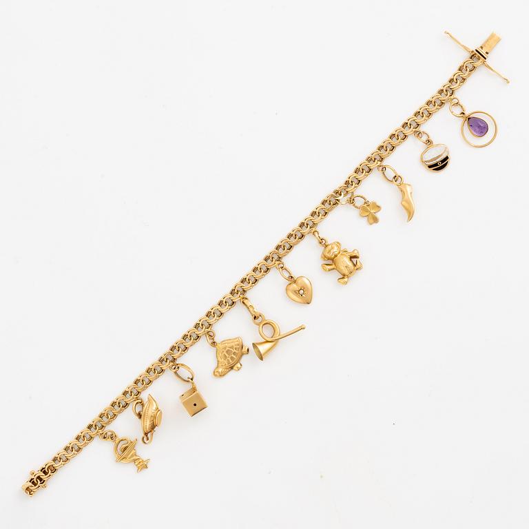 Bracelet, with charms, 18K gold.