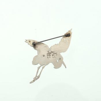 A Wiwen Nilsson sterling brooch of a flying crane, Lund 1969.