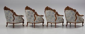 FÅTÖLJER, 4 st, nyrokoko-stil, omkring sekelskiftet 1900/2000.