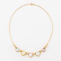 Collier 18K guld med hjärtslipade färgstenar, Italien.