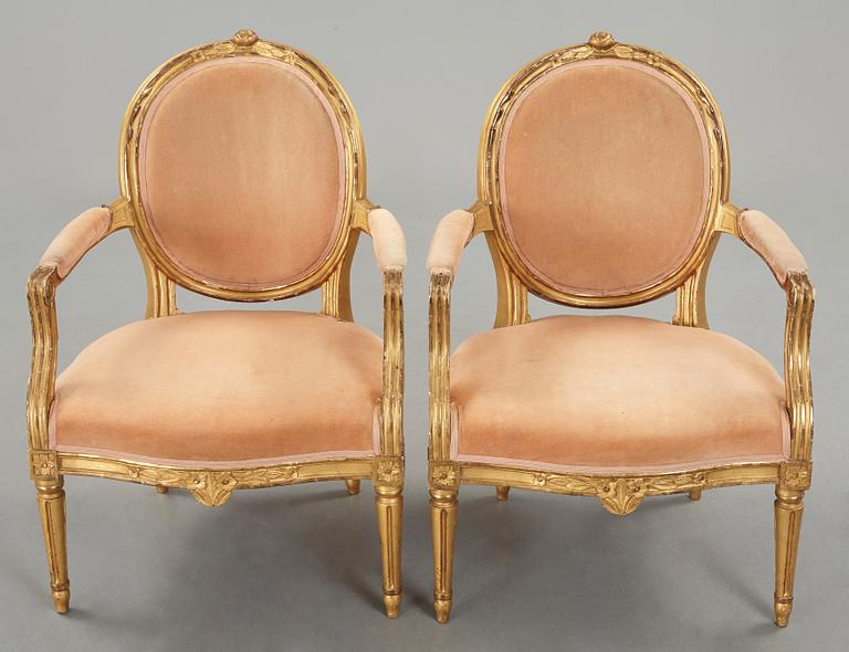 A pair of Gustavian armchairs by Johan Öhrmark (master in Stockholm 1761-1780's).