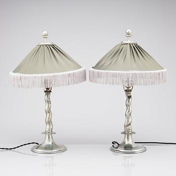 Harald Notini, a pair of table lamps, model "6891", Arvid Böhlmarks Lampfabrik, 1920s.