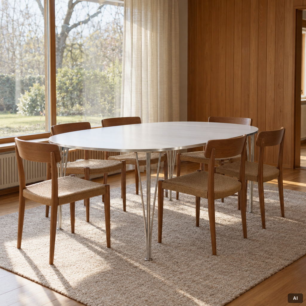 Bruno Mathsson & Piet Hein, dining table, “Superellips”, Fritz Hansen, Denmark, 1988.