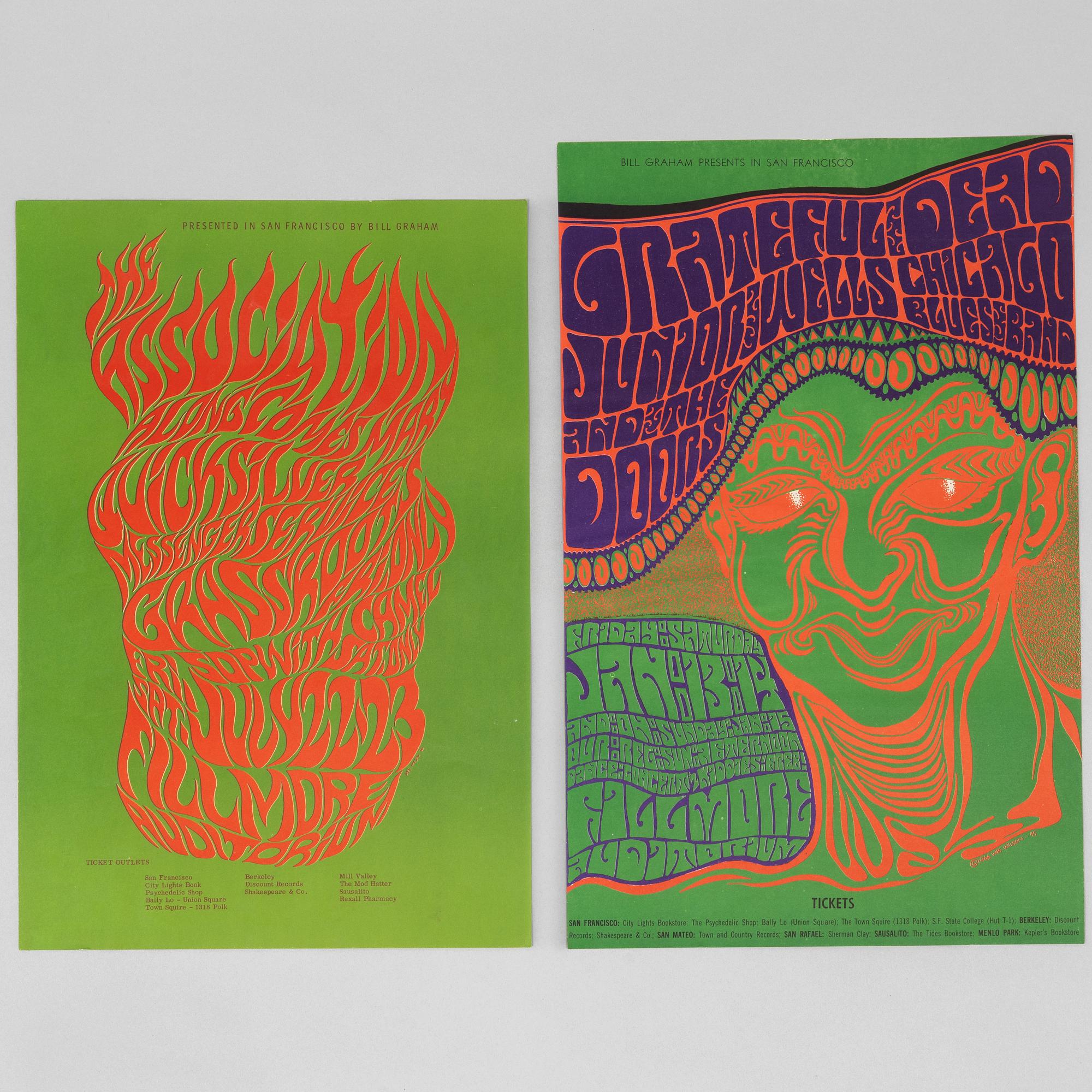 Wes Wilson, concert posters, a pair, San Francisco, 1966.