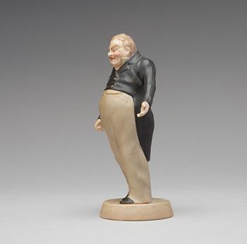 A bisquit porcelain figure of Sobakevich from Gogol's 'Dead Souls', Gardner, Moscow, 1880-1917.