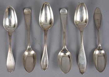 SKEDAR, 6 st, silver, Johan Ekholm, Stockholm, 1700-talets slut, Bengt Tornberg, Linköping, 1834 mm.