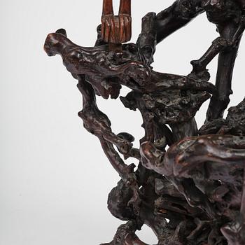 A large well sculptured root sculpture of 'Sholau and attendant', late Qing dynasty, 19th century.