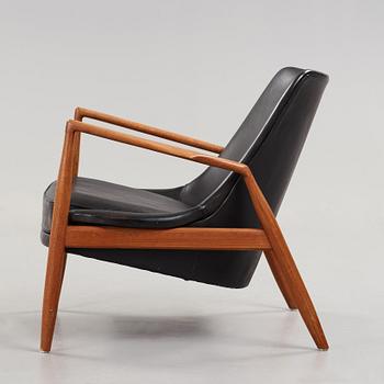 Ib Kofod-Larsen, a 'Seal' teak and black leather armchair, Olof Persson Möbler, Jönköping, Sweden 1950's-60's.