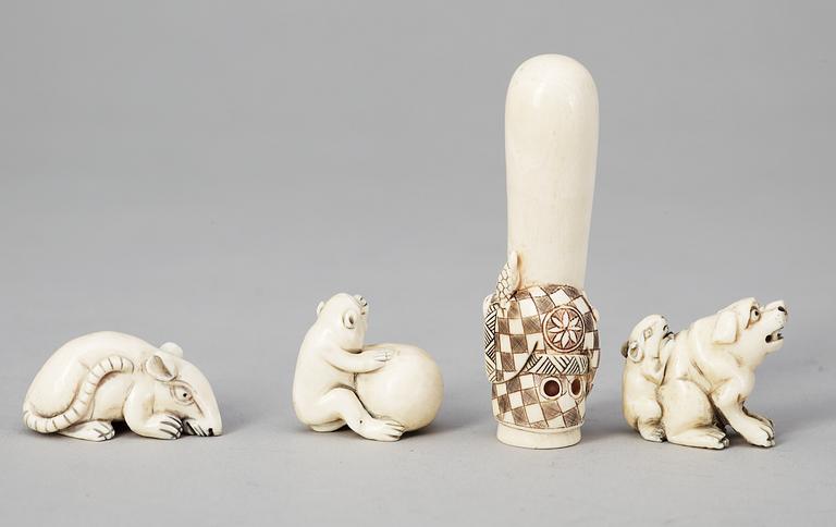 Four Japanese Meiji bone and ivory netsukes.