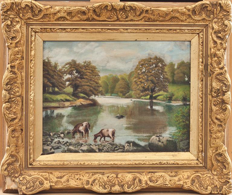 OKÄND KONSTNÄR, olja på duk. Signerad a tergo C. Simpson. England 1800-tal.