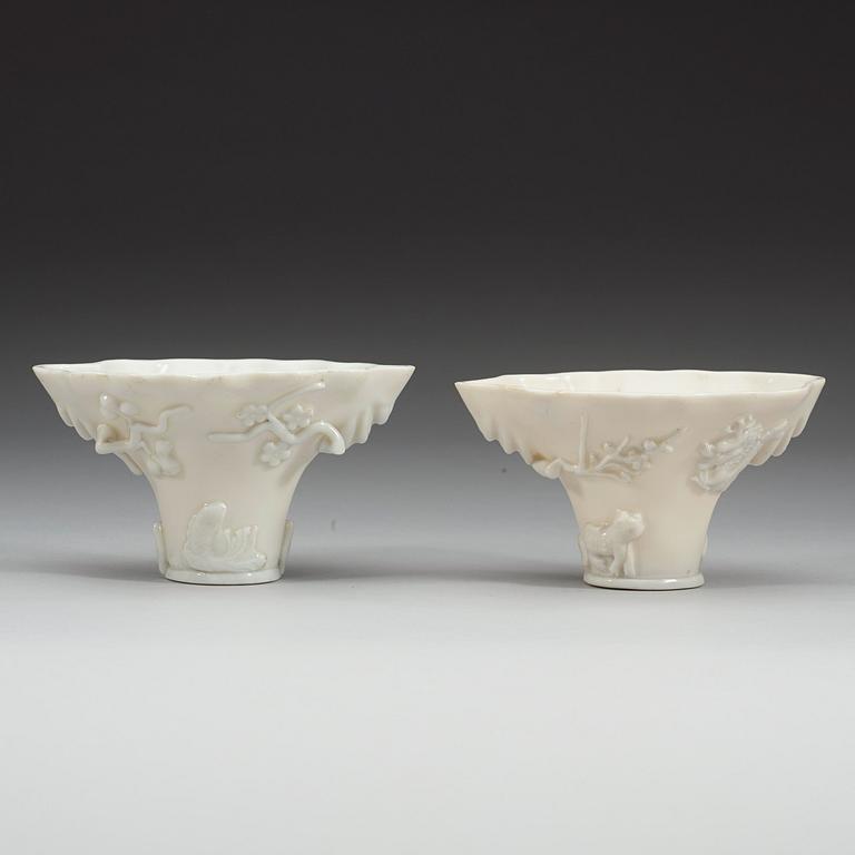 Two blanc de chine libation cups, Qing dynasty, Kangxi (1662-1722).