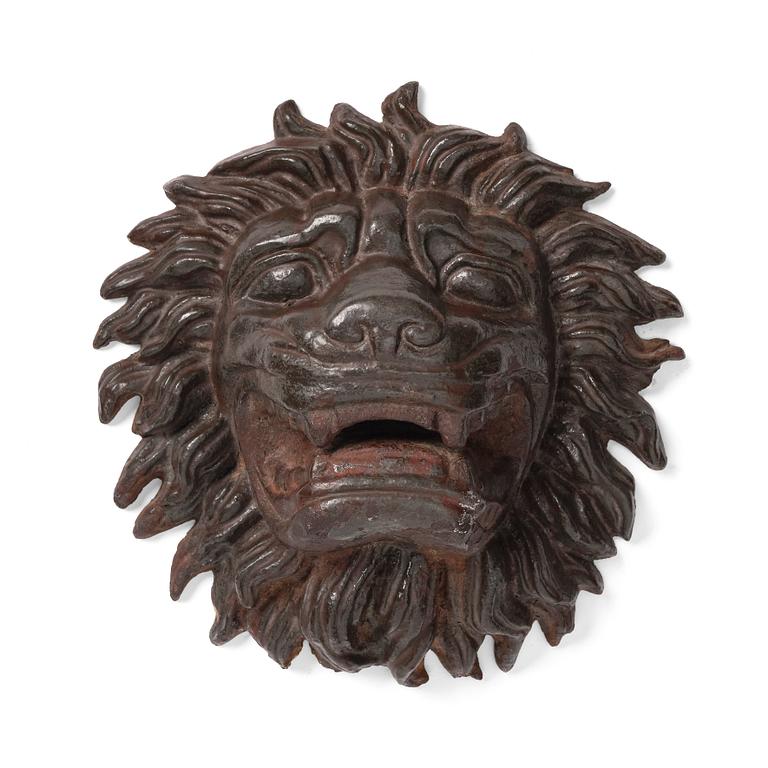 Anna Petrus, a cast iron mascaron in the shape of a lion's head, Näfveqvarns bruk, ca 1927, Swedish Grace.