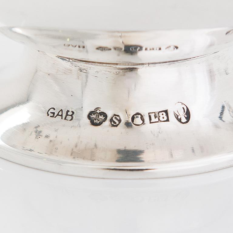 Two sterling silver bowls, Gustav Jansson 1955, 1960, and eight similar silver punsch cups, GAB and CGH 1933-41. Sweden.
