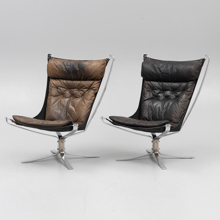 Sigurd Ressel, fåtöljer, ett par, "Falcon chair", Vatne Möbler, Norge, 1970-tal.