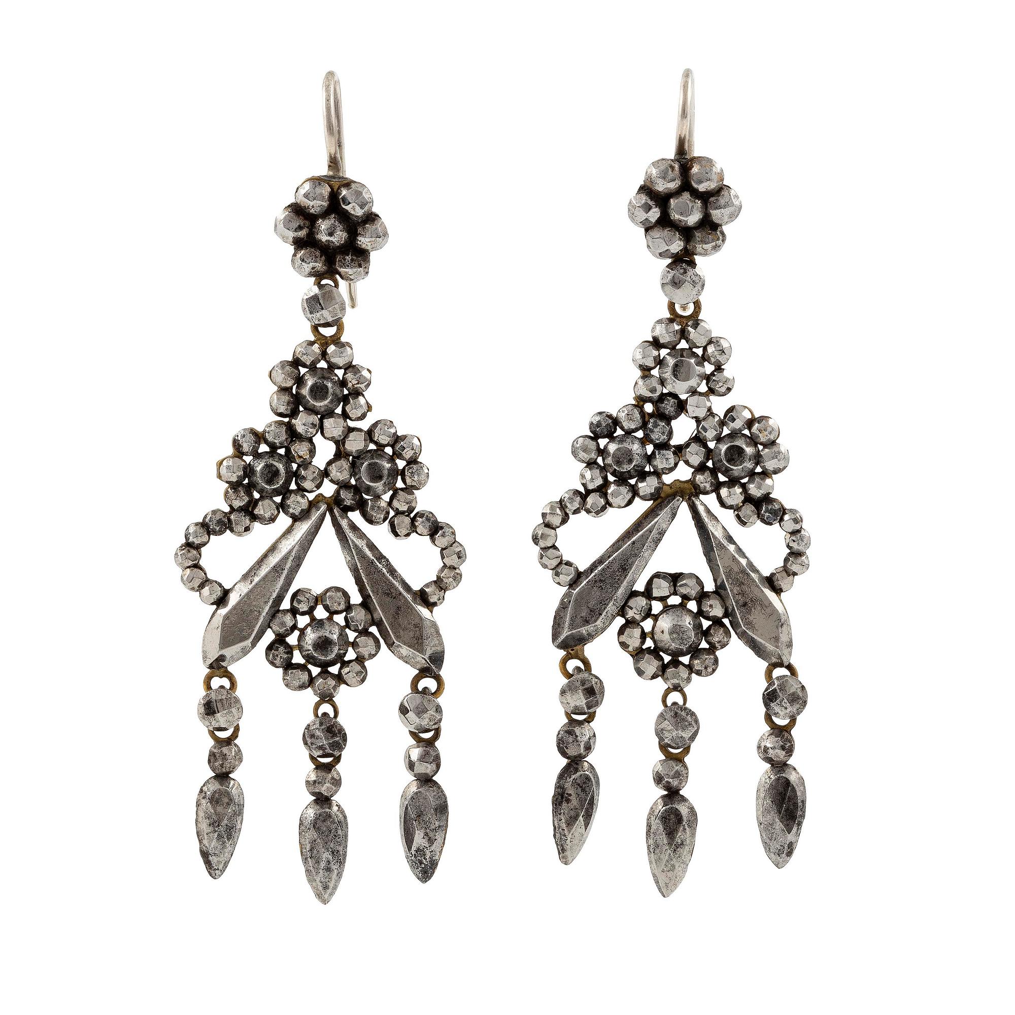 Earrings, a pair, with so-called steel diamonds, 19th century.