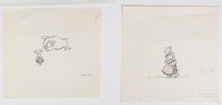 BJÖRN BERG, two ink drawings from "Teskedsgumman". One signed.