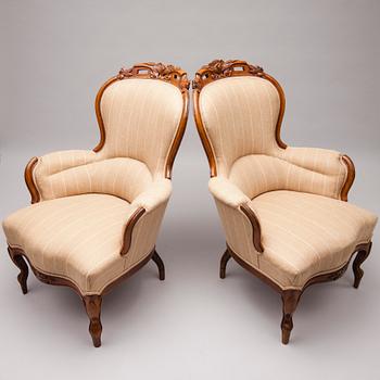 FÅTÖLJER, ett par, rokokostil, 1800-talets slut.