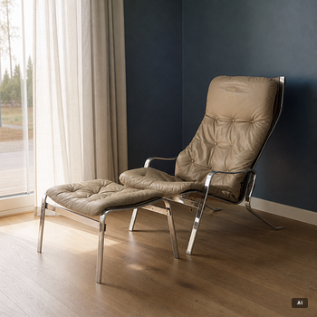 Erling Revheim, armchair and footstool “Relax”, Hove Möbler, 1970s.