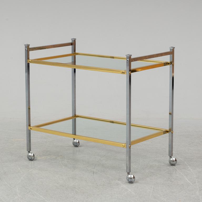 A metal and glass drinks trolley, 1970's/80's.