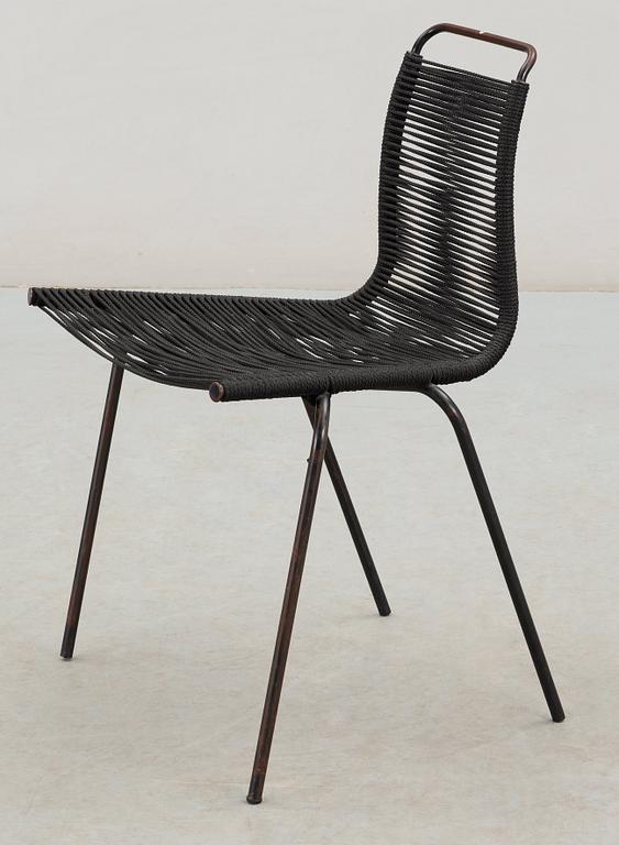 A Poul Kjaerholm 'PK-2' chair, probably for E Kold Christensen, Denmark, halyard seat with black enameled metal frame.