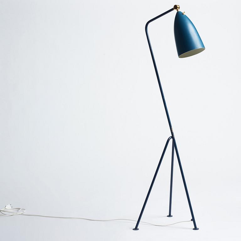 Greta Magnusson Grossman, a Swedish Modern blue lacquered G-33 (Grasshopper) floor light, Bergboms, Malmö, 1950s.