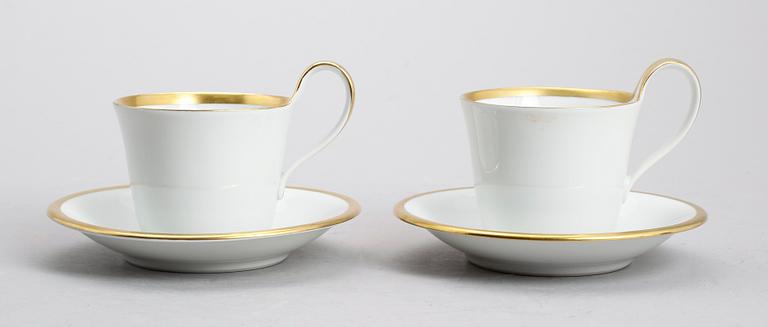 KAFFEKOPPAR MED FAT, 8 st, porslin, "Golden Sun", Bing & Gröndahl.
