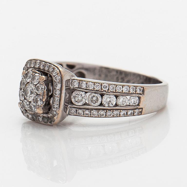 Ring, briljant- och åttkantslipade diamanter, 14K vitguld,