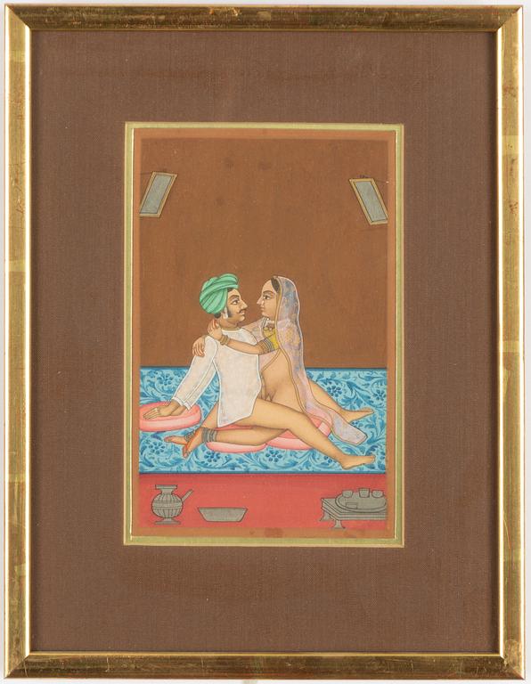 Unidentified artist, Erotic scenes, India, 20th century. Three pieces.