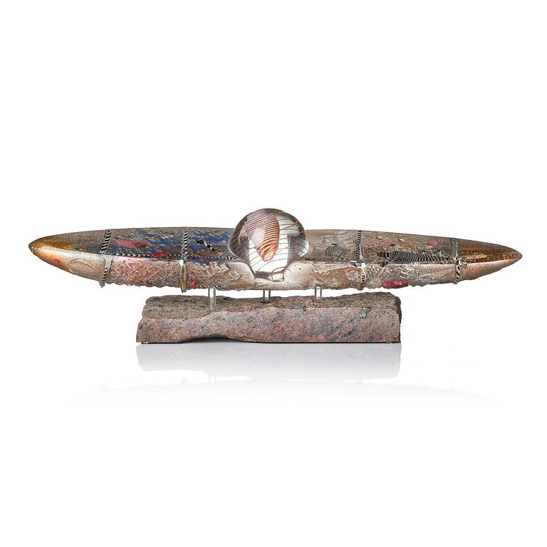 Bertil Vallien, a unique sand cast glass sculpture of a boat, Kosta Boda, Sweden, 1980s.