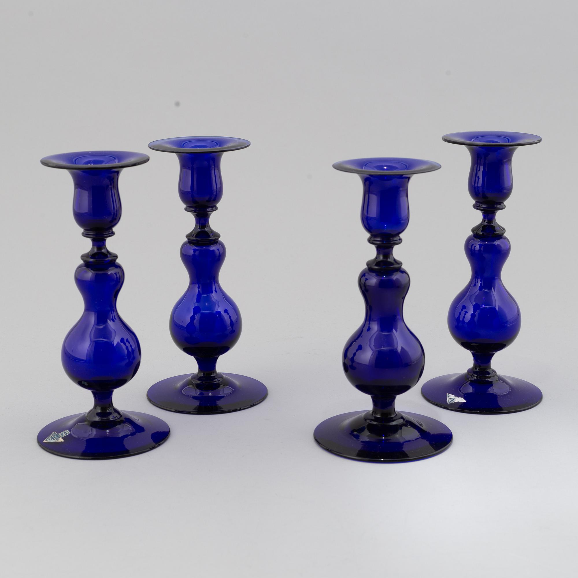 HUGO GEHLIN, a set of 4 glass candlesticks, Gullaskruf.