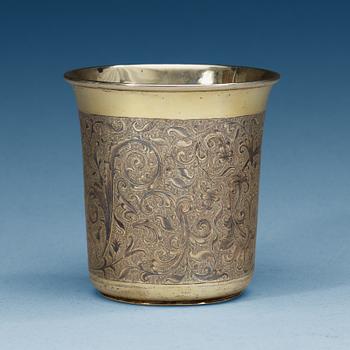873. A Russian 19th century silver-gilt and niello beaker, unidentified makers mark, Moscow 1850's.