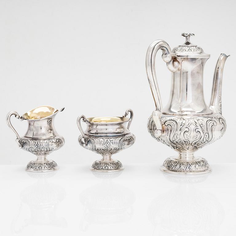 Kaffeservis, 3 delar, silver, Kultakeskus, Tavastehus 1982-83.