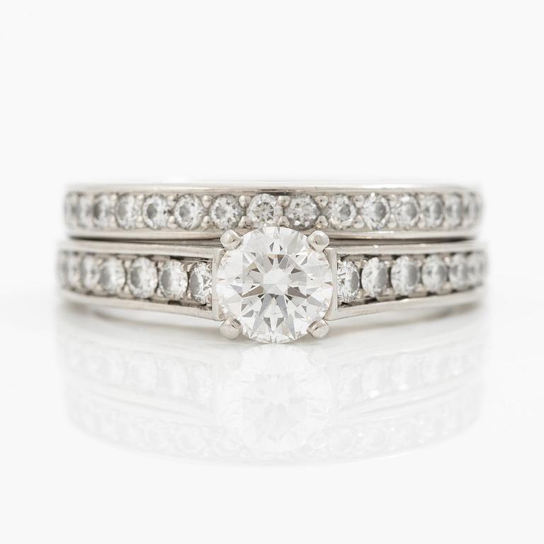 Cartier two rings platinum with round brilliant-cut diamonds.