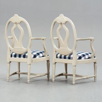 A pair of Gustavian late 18th century armchairs.