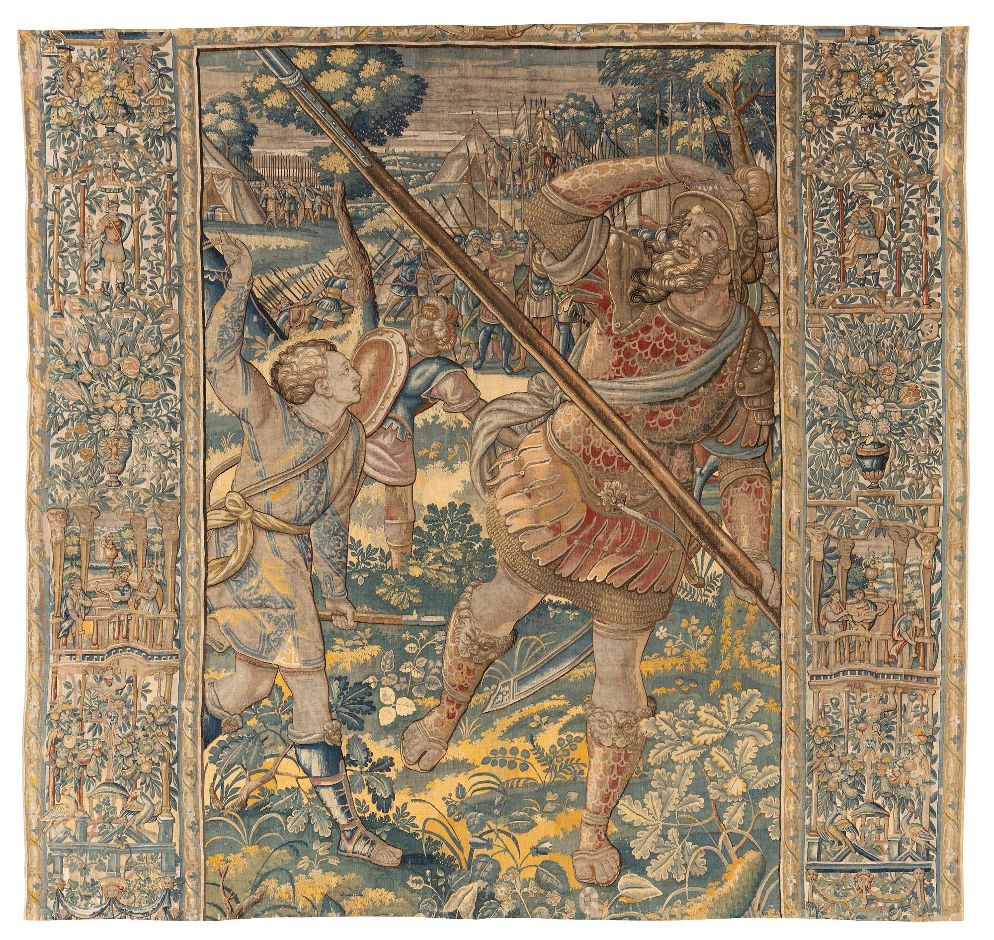 Vävd tapet, "David och Goliath", gobelängteknik, ca 272 x 283-289 cm, Flandern, möjligen 1500-talets andra hälft.