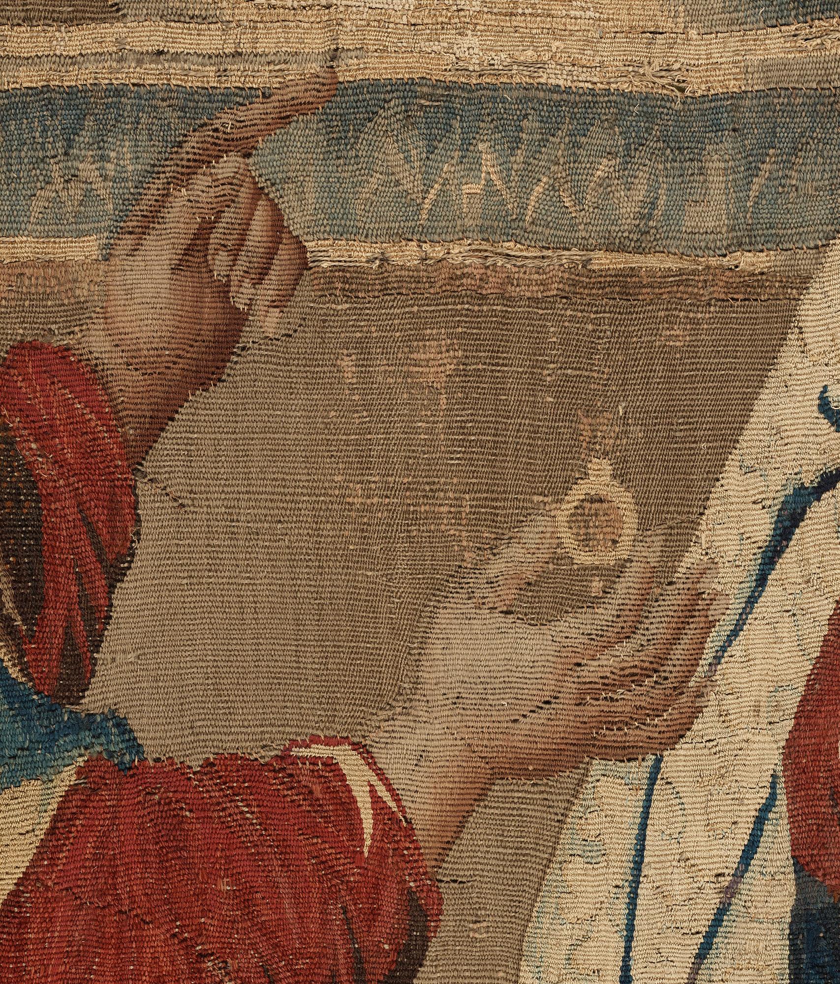 A TAPESTRY, tapestry weave, ca 299,5 x 212,5 cm, signed FOVRUIERES, 
DELANRIEVE.M.R.DABUSSON, Aubusson 17th century.