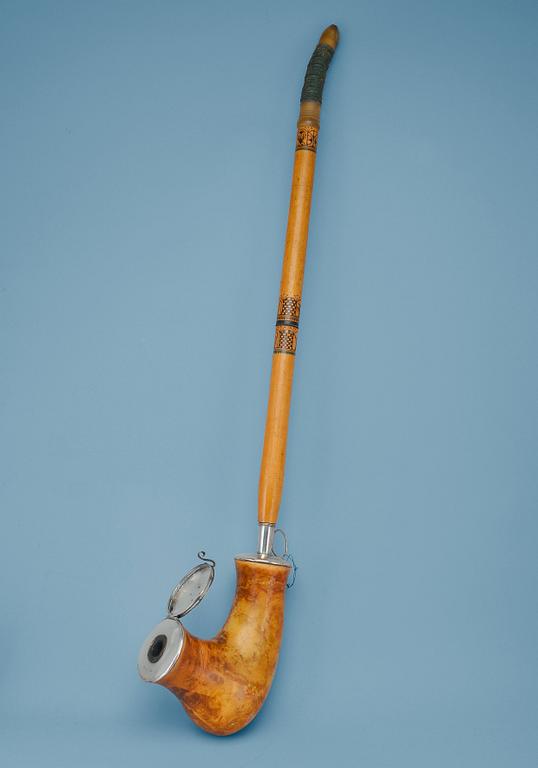 A PIPE, meerschaum, silver, wood. Gustaf Folcker Stockholm 1812.