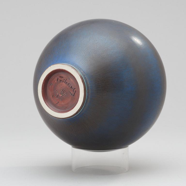 A Berndt Friberg blue and brownish glazed stoneware vase, Gustavsberg Studio 1964.