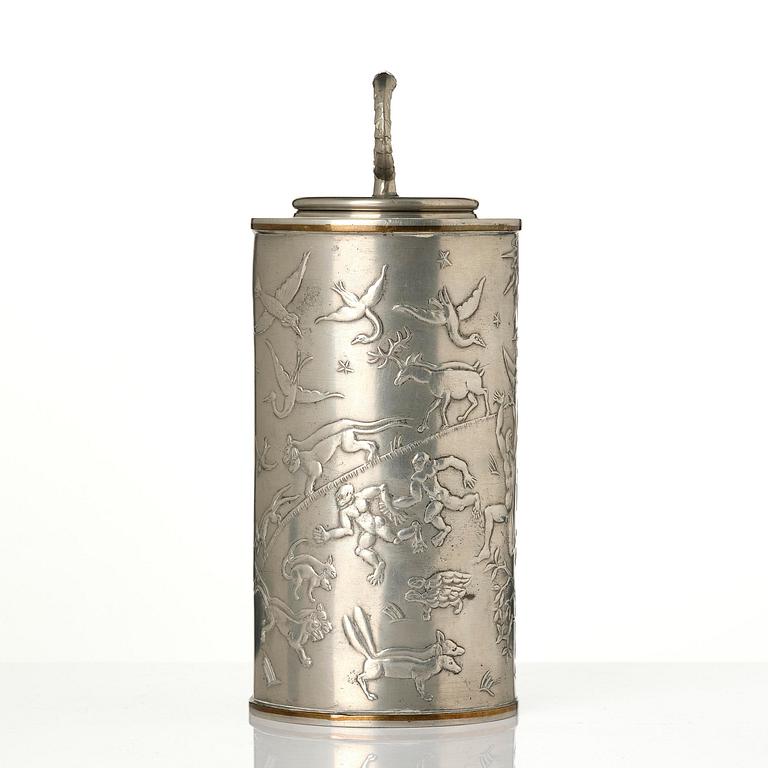 Nils Fougstedt, a pewter and brass jar model A 608, Firma Svenskt Tenn, Stockholm, 1932.