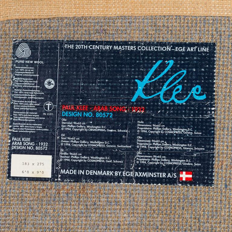 CARPET, after Paul Klee, Ege Art Line, Denmark, late 20th century. Circa 275 x 183 cm.