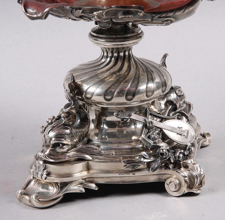 UPPSATSSKÅL, silver, glas, C. Waschmann, Österrike-Ungern, sent 1800- tidigt 1900-tal.