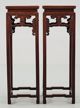 A set of two hardwood pedestals, presumably late Qing dynasty.