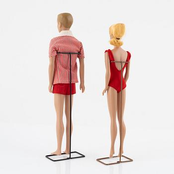 Barbie och Ken, dockor 2 st. samt kläder, vintage, "Swirl Ponytail Blond" Mattel 1964, Ken Mattel 1963/64.