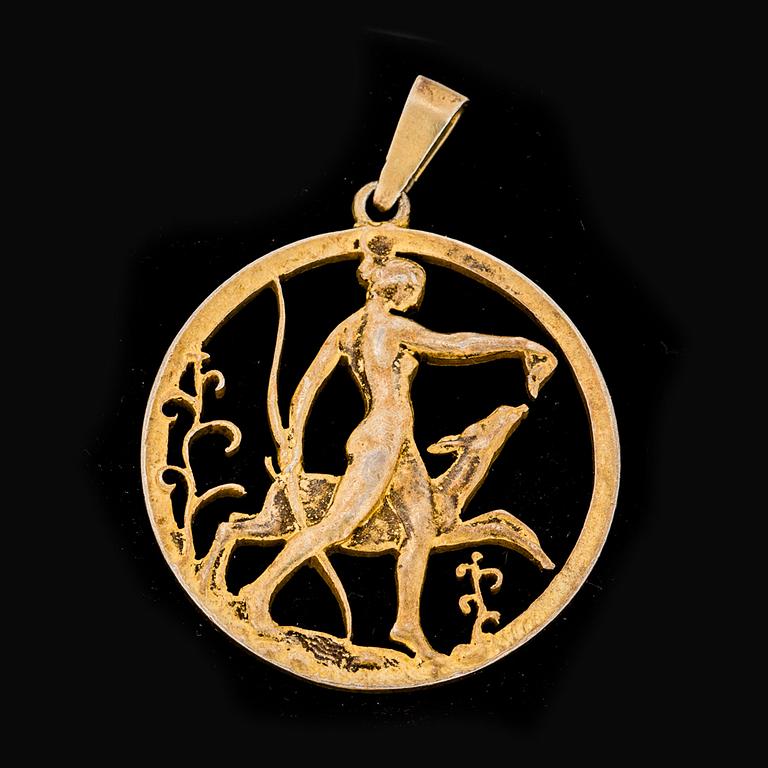 HÄNGE, förgyllt silver. Design Tore Strindberg, Sporrong C&O, Stockholm 1952. Vikt ca 6,5 gram.