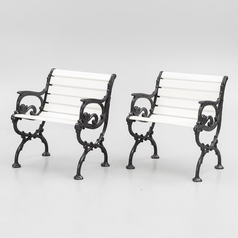 A pair of garden chairs, Melins Metallgjuteri, Anderstorp, second half of the 20th Century.