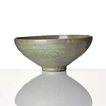 Two inlaid celadon stoneware bowls, Korea, Goryeo dynasty (13th century).