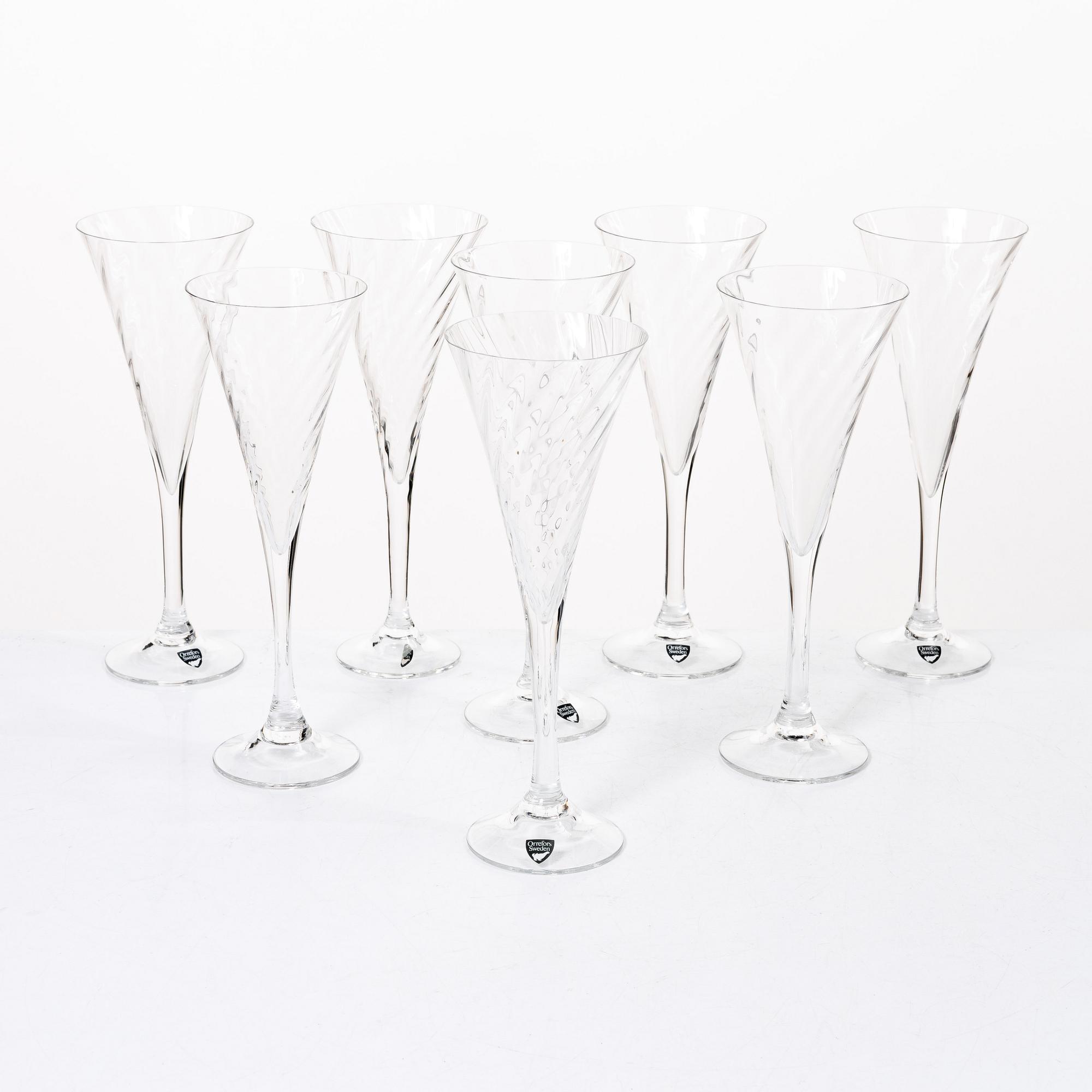 Gunnar Cyrén, Eight champagne glasses, 'Helena', Orrefors, Sweden.