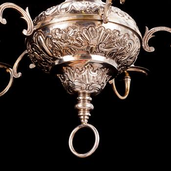 A silver plated chandelier.