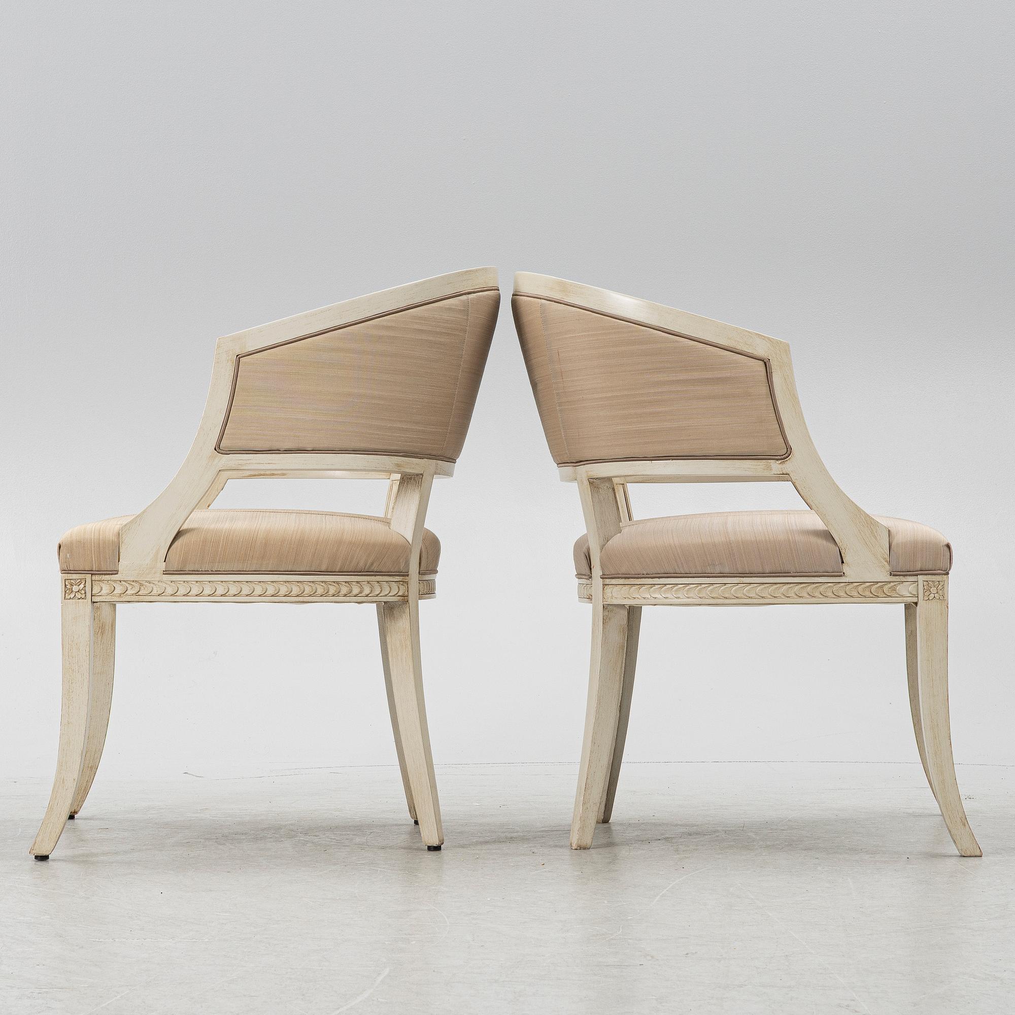 A pair of late Gustavian style armchairs, late 20th Century.
