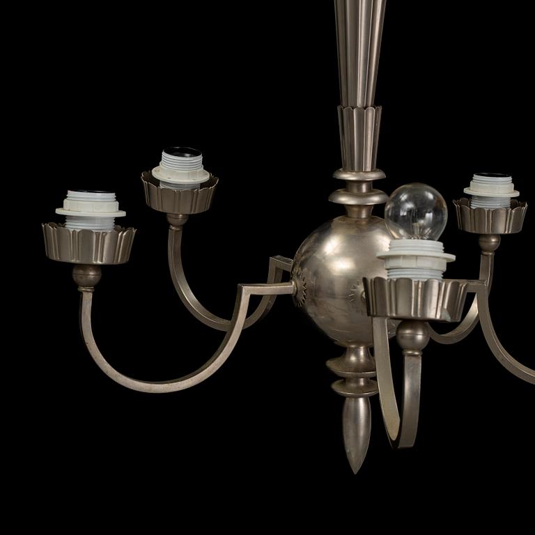 A 1920's Swedish Grace pewter ceiling lamp.